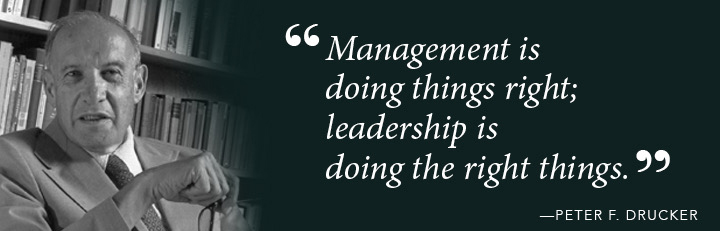 Management is doing things right; leadership is doing the right things. - Peter F. Drucker 