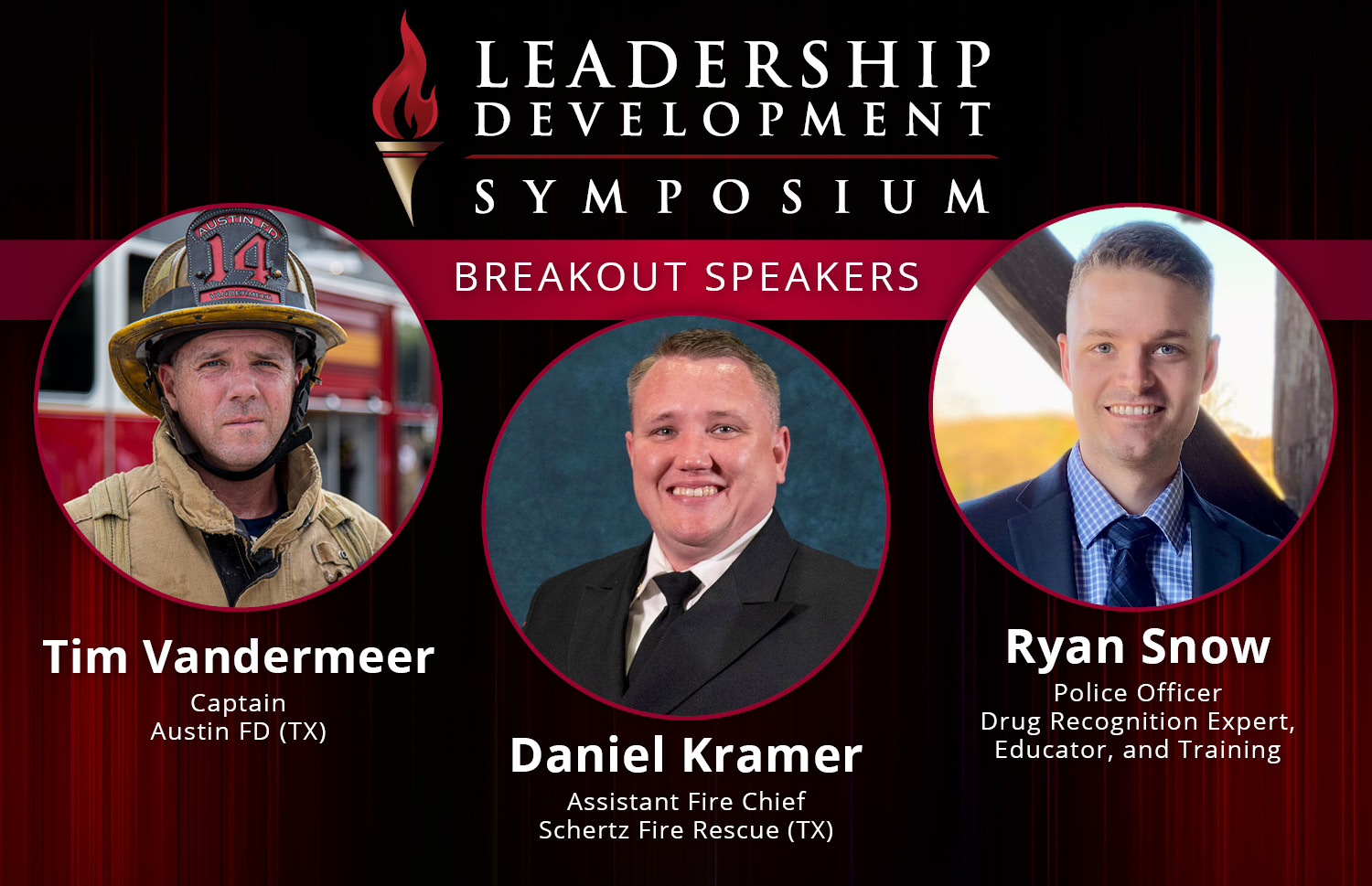 breakout speaker headshots of Tim Vandermeer, Daniel Kramer, Ryan Snow 